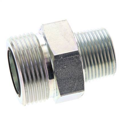 UN 1-7/16''-12 x 3/4'' NPT Zinc plated Steel Double Nipple ORFS 400 Bar - Hydraulic