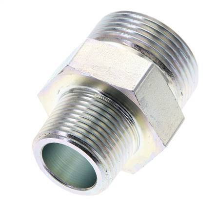 UN 1-7/16''-12 x 3/4'' NPT Zinc plated Steel Double Nipple ORFS 400 Bar - Hydraulic