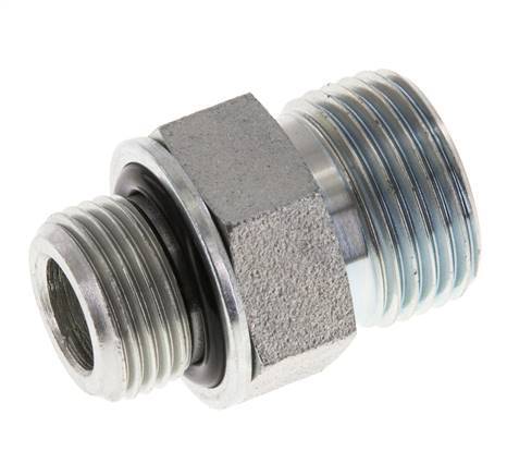 UN 13/16''-16 x G 3/8'' Zinc plated Steel Double Nipple ORFS 630 Bar - Hydraulic