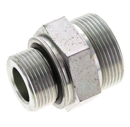 UN 1-11/16''-12 x M33x2 Zinc plated Steel Double Nipple ORFS 250 Bar - Hydraulic