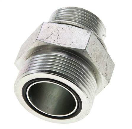 UN 1-11/16''-12 x M33x2 Zinc plated Steel Double Nipple ORFS 250 Bar - Hydraulic