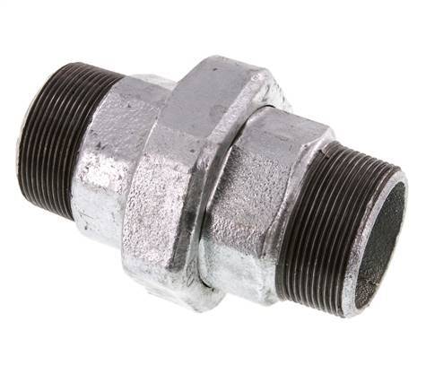 R 2'' Zinc plated Cast iron Double Nipple 3-pieces with Conically sealing 25 Bar