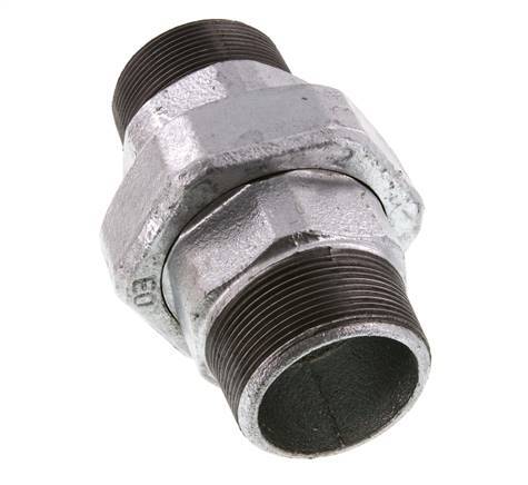 R 2'' Zinc plated Cast iron Double Nipple 3-pieces with Conically sealing 25 Bar