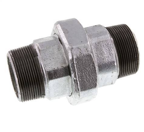 R 2'' Zinc plated Cast iron Double Nipple 3-pieces with Conically sealing 25 Bar