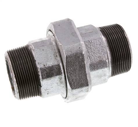 R 2'' Zinc plated Cast iron Double Nipple 3-pieces with Conically sealing 25 Bar