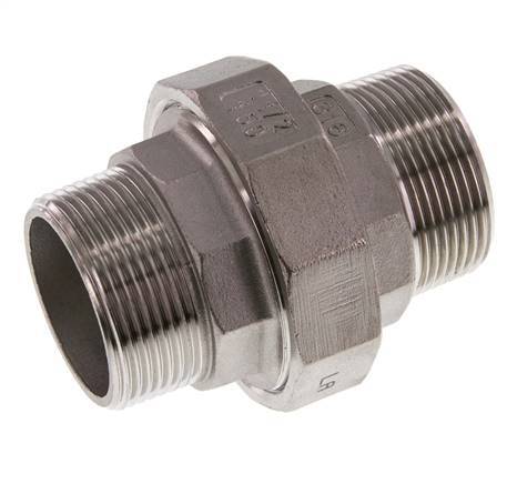 R 1 1/2'' Stainless steel Double Nipple 3-pieces with Conically sealing 16 Bar