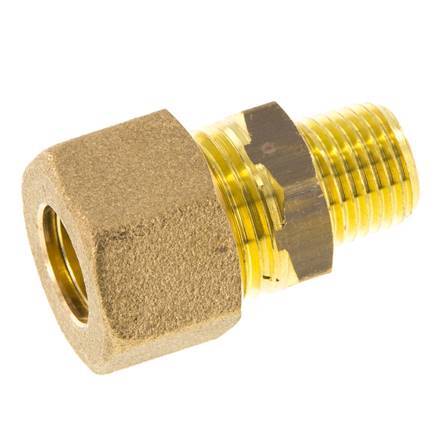 R 1/4'' Male x 12mm Brass Straight Compression Fitting 75 Bar DIN EN 1254-2