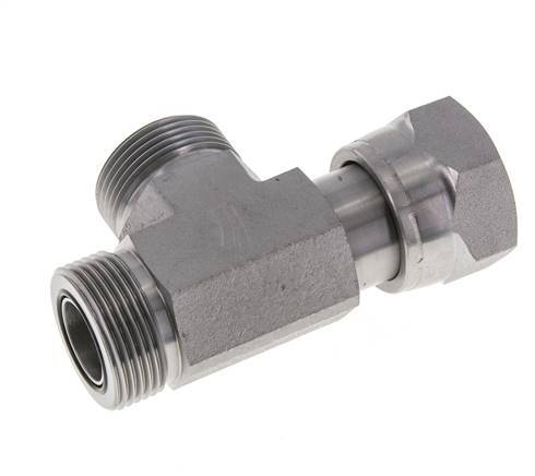 UN 1-7/16''-12 F/M Zinc plated Steel Tee ORFS with union nut 400 Bar - Hydraulic