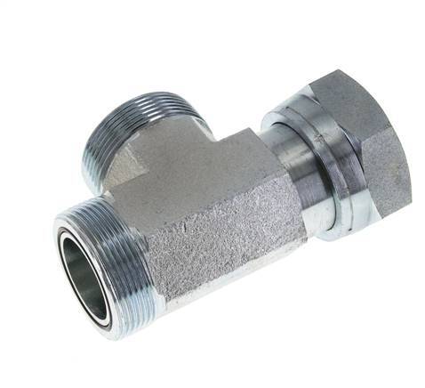 UN 2''-12 F/M Zinc plated Steel Tee ORFS with union nut 250 Bar - Hydraulic