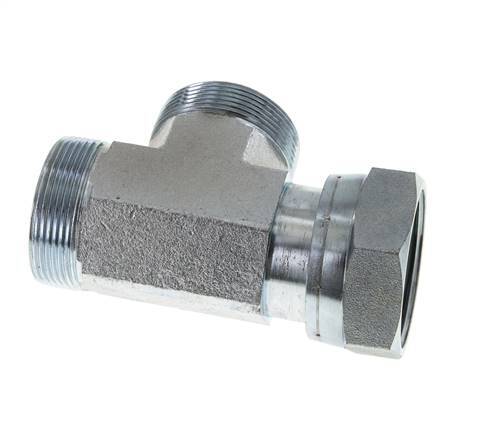 UN 2''-12 F/M Zinc plated Steel Tee ORFS with union nut 250 Bar - Hydraulic