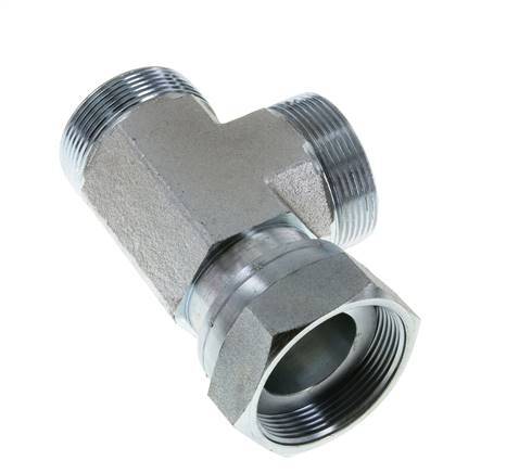 UN 2''-12 F/M Zinc plated Steel Tee ORFS with union nut 250 Bar - Hydraulic