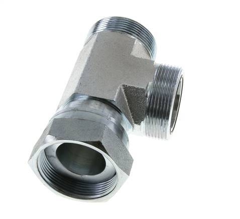 UN 2''-12 F/M Zinc plated Steel Tee ORFS with union nut 250 Bar - Hydraulic