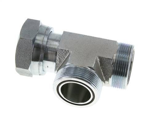 UN 2''-12 F/M Zinc plated Steel Tee ORFS with union nut 250 Bar - Hydraulic