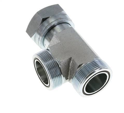 UN 2''-12 F/M Zinc plated Steel Tee ORFS with union nut 250 Bar - Hydraulic