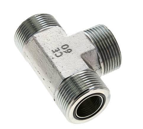 UN 1-7/16''-12 Male Zinc plated Steel Tee ORFS 400 Bar - Hydraulic