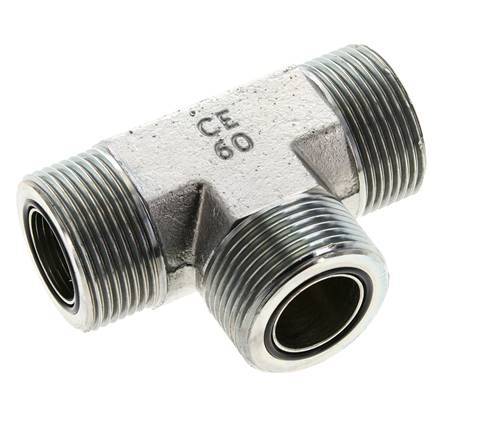 UN 1-7/16''-12 Male Zinc plated Steel Tee ORFS 400 Bar - Hydraulic