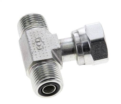 UN 11/16''-16 M/F Zinc plated Steel Tee ORFS with union nut 630 Bar - Hydraulic