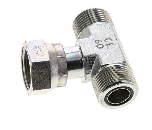 UN 1-3/16''-12 M/F Zinc plated Steel Tee ORFS with union nut 400 Bar - Hydraulic
