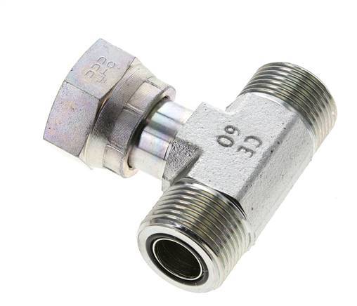 UN 1-3/16''-12 M/F Zinc plated Steel Tee ORFS with union nut 400 Bar - Hydraulic
