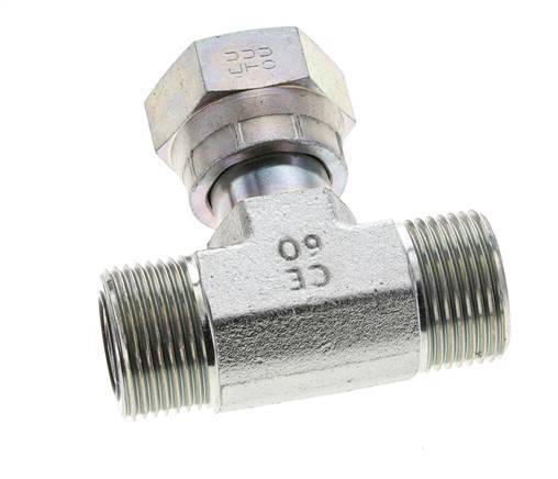 UN 1-3/16''-12 M/F Zinc plated Steel Tee ORFS with union nut 400 Bar - Hydraulic