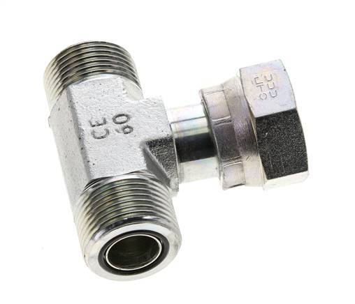 UN 1-3/16''-12 M/F Zinc plated Steel Tee ORFS with union nut 400 Bar - Hydraulic