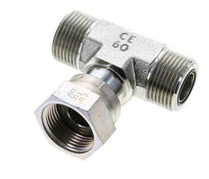 UN 1-3/16''-12 M/F Zinc plated Steel Tee ORFS with union nut 400 Bar - Hydraulic
