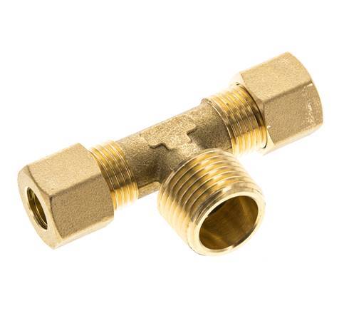 R 1/2'' Male x 10mm Brass Tee Compression Fitting 95 Bar DIN EN 1254-2