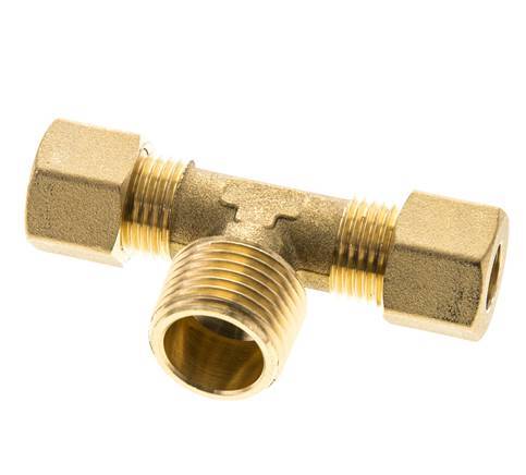 R 1/2'' Male x 10mm Brass Tee Compression Fitting 95 Bar DIN EN 1254-2