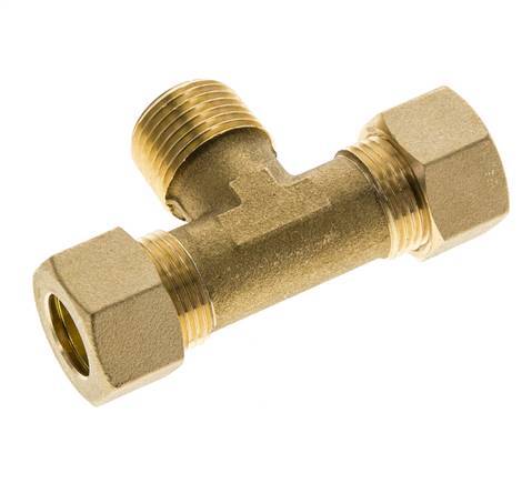 R 1/2'' Male x 14mm Brass Tee Compression Fitting 89 Bar DIN EN 1254-2