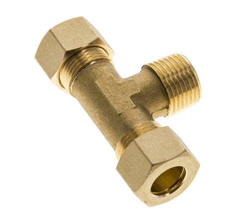 R 1/2'' Male x 14mm Brass Tee Compression Fitting 89 Bar DIN EN 1254-2