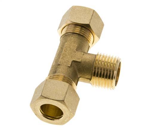 R 1/2'' Male x 14mm Brass Tee Compression Fitting 89 Bar DIN EN 1254-2