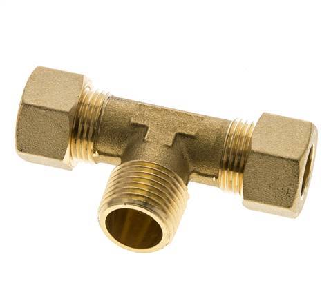 R 1/2'' Male x 14mm Brass Tee Compression Fitting 89 Bar DIN EN 1254-2