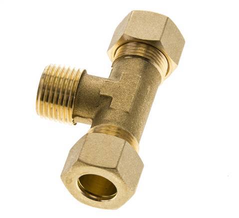 R 1/2'' Male x 14mm Brass Tee Compression Fitting 89 Bar DIN EN 1254-2