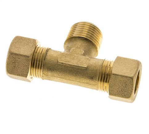 R 1/2'' Male x 15mm Brass Tee Compression Fitting 82 Bar DIN EN 1254-2