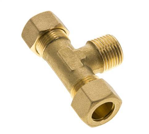 R 1/2'' Male x 15mm Brass Tee Compression Fitting 82 Bar DIN EN 1254-2