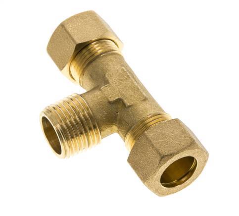 R 1/2'' Male x 15mm Brass Tee Compression Fitting 82 Bar DIN EN 1254-2