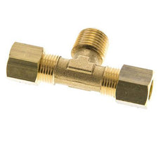 R 1/4'' Male x 8mm Brass Tee Compression Fitting 135 Bar DIN EN 1254-2