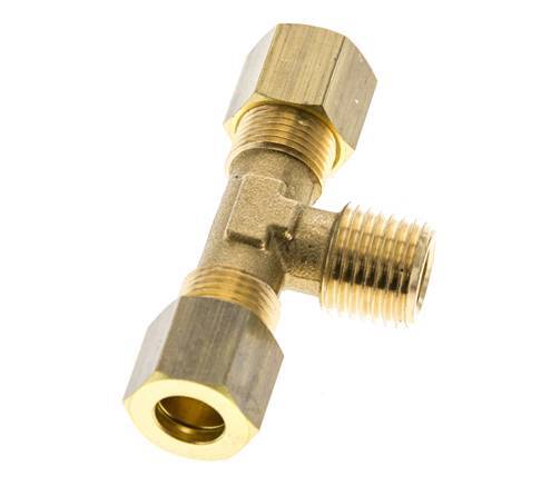 R 1/4'' Male x 8mm Brass Tee Compression Fitting 135 Bar DIN EN 1254-2