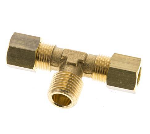 R 1/4'' Male x 8mm Brass Tee Compression Fitting 135 Bar DIN EN 1254-2