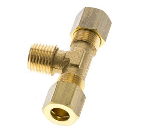 R 1/4'' Male x 8mm Brass Tee Compression Fitting 135 Bar DIN EN 1254-2
