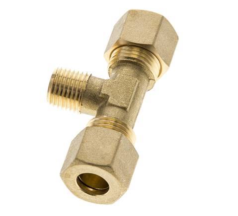 R 1/4'' Male x 10mm Brass Tee Compression Fitting 95 Bar DIN EN 1254-2