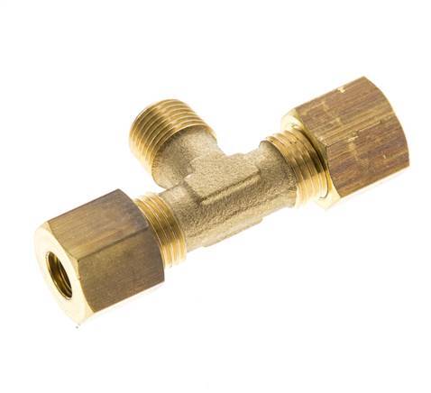 R 1/8'' Male x 6mm Brass Tee Compression Fitting 150 Bar DIN EN 1254-2