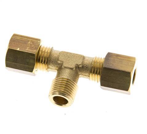 R 1/8'' Male x 6mm Brass Tee Compression Fitting 150 Bar DIN EN 1254-2