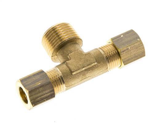 R 3/8'' Male x 8mm Brass Tee Compression Fitting 135 Bar DIN EN 1254-2