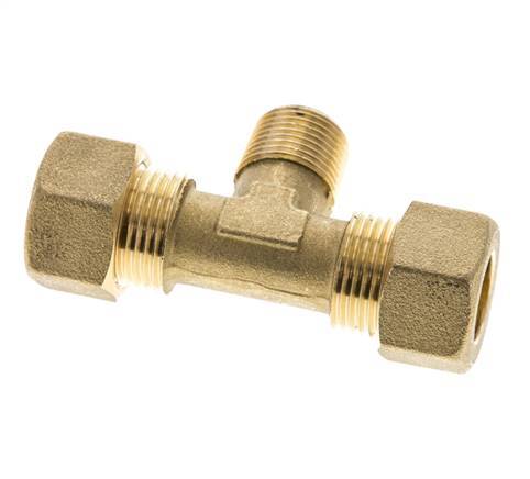 R 3/8'' Male x 14mm Brass Tee Compression Fitting 89 Bar DIN EN 1254-2