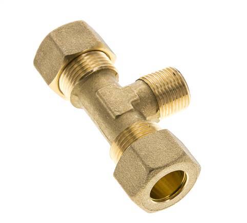 R 3/8'' Male x 14mm Brass Tee Compression Fitting 89 Bar DIN EN 1254-2