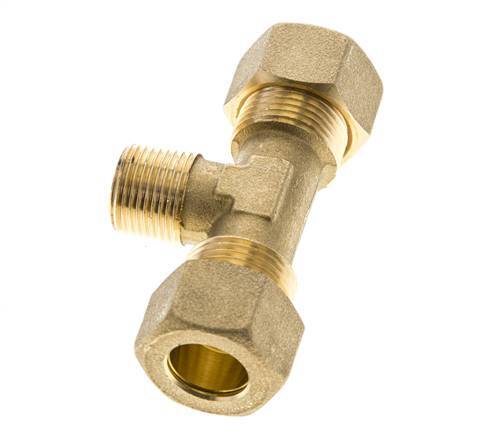 R 3/8'' Male x 14mm Brass Tee Compression Fitting 89 Bar DIN EN 1254-2