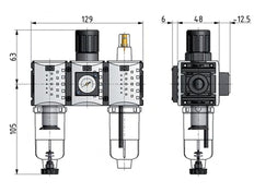 FRL 3-Part G1/4'' 800 l/min 0.5-8.0bar/7-116psi Auto (Closed Without Pressure) Polycarbonate Futura 0