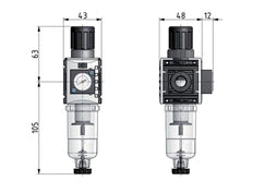 Filter-Regulator G1/4'' 1000 l/min 0.5-8.0bar/7-116psi Auto (Closed Without Pressure) 40 mm Pressure Gauge Polycarbonate Futura 0