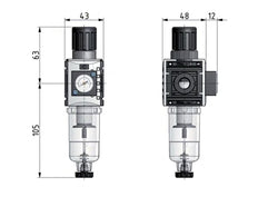 Filter-Regulator G1/4'' 1000 l/min 0.5-10.0bar/7-145psi Auto 40 mm Pressure Gauge Polycarbonate Futura 0